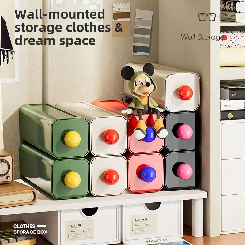 4Pcs Dopamine Desktop Storage Boxes Stackable Drawer Cosmetics Organizer Box Large Capacity Household Bedroom Office Storage